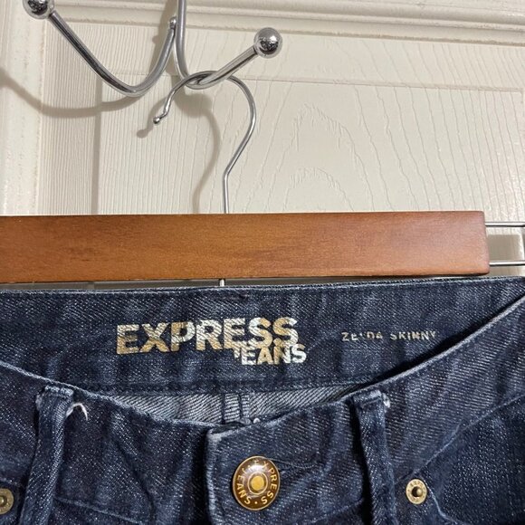 Express Womens Dark Wash Low Rise Y2K Whiskered Zelda Skinny Jeans Size 0 - Picture 2 of 8